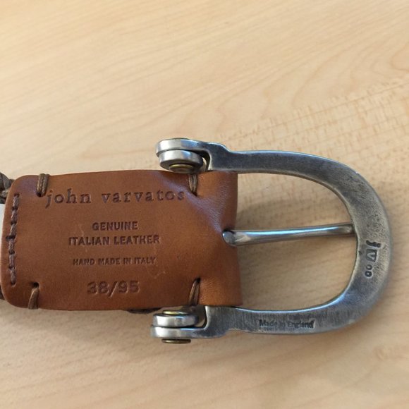 JOHN VARVATOS Mens ITALY Leather Braided Belt Silver Buckle Lt. Brown Sz 38 NEW - Picture 2 of 8